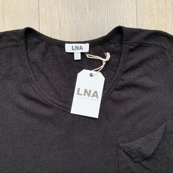 LNA Short Sleeve Torn Pocket Tee Oversized T-Shirt Scoop Neck Black Size XS - Picture 5 of 13